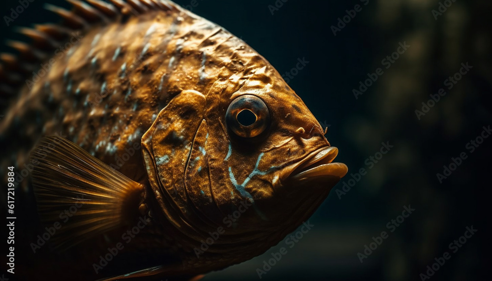 Multi colored saltwater fish swimming in tropical reef, close up portrait generated by AI