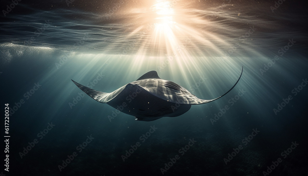 Majestic giant manta ray swimming in tropical saltwater reef generated by AI