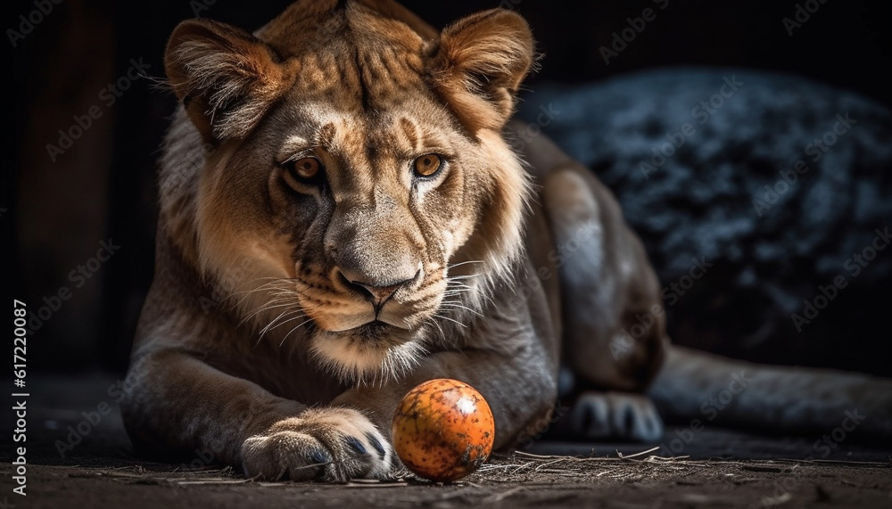 Majestic big cats resting in the grass, staring at camera generated by AI