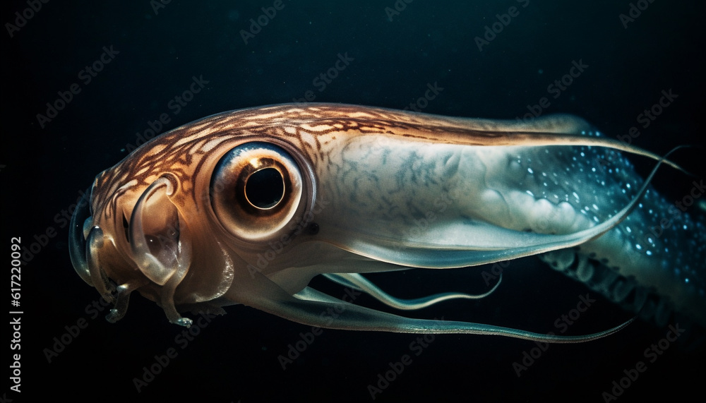 Underwater beauty Swimming fish in motion, focus on foreground generated by AI