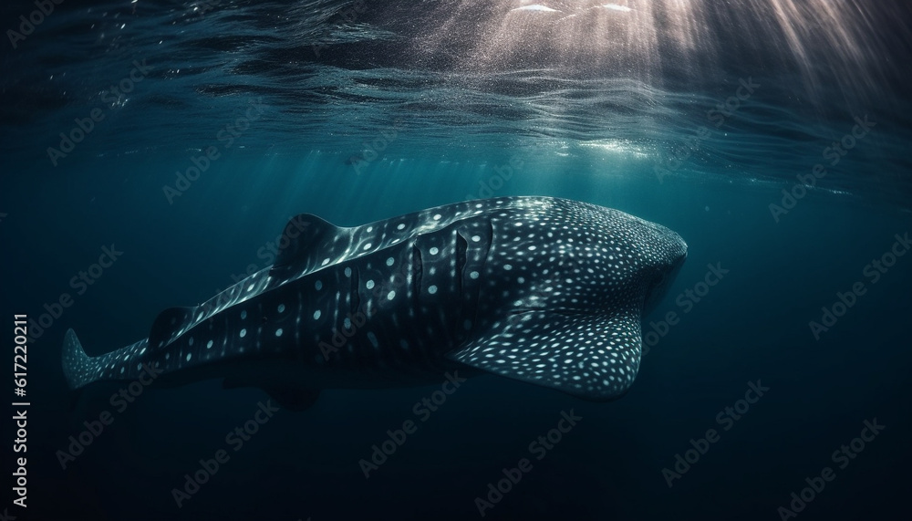 Majestic whale shark swimming in blue tropical saltwater reef generated by AI