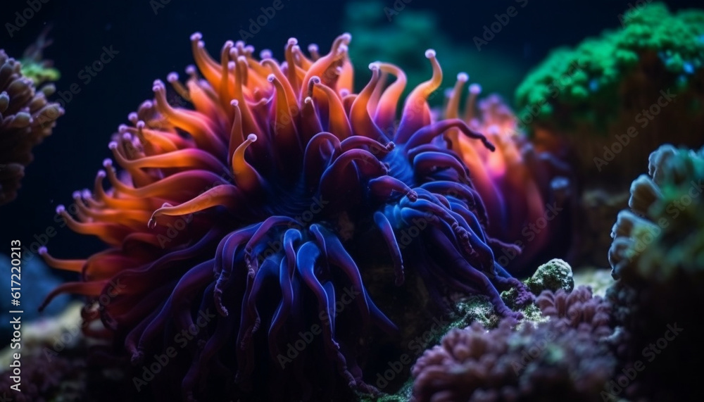 Colorful aquatic life thrives in the tropical undersea reef environment generated by AI