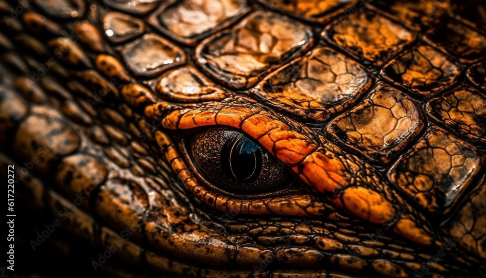 Animal skin pattern in close up multi colored reptile scales generated by AI