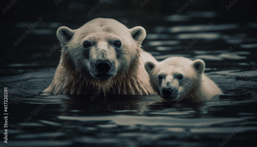 Endangered arctic mammal, large and cute, looking at camera generated by AI