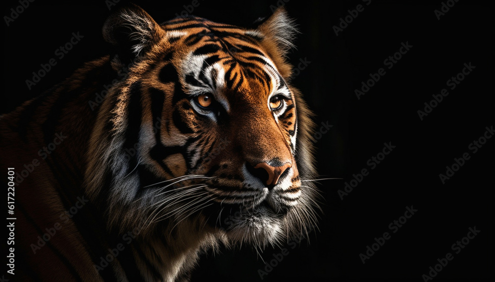 Bengal tiger, close up portrait, looking fierce with powerful strength generated by AI