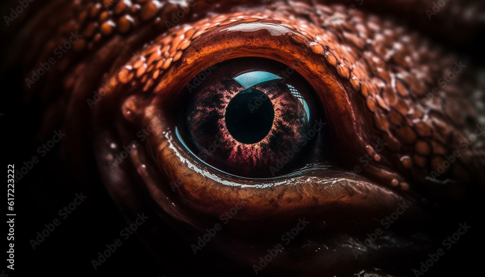 Animal eye staring, close up portrait of one mammal watching outdoors generated by AI