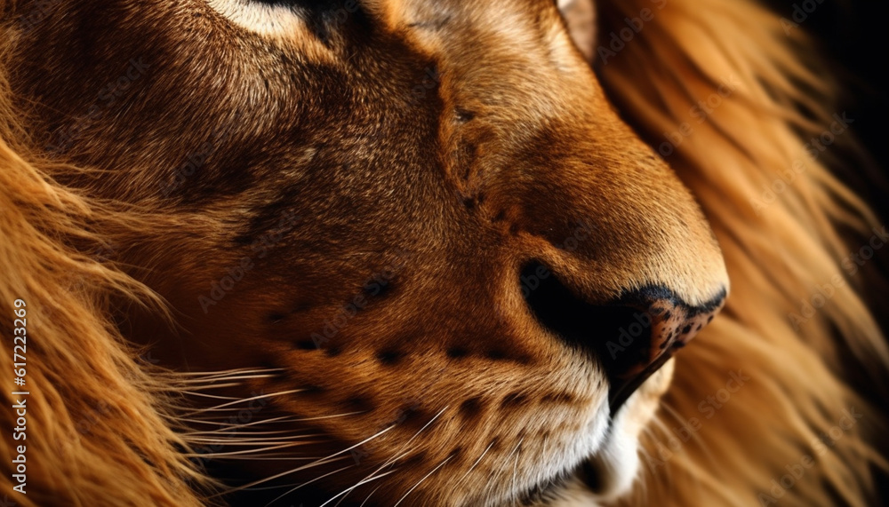 Majestic lion staring, close up portrait of a big cat generated by AI