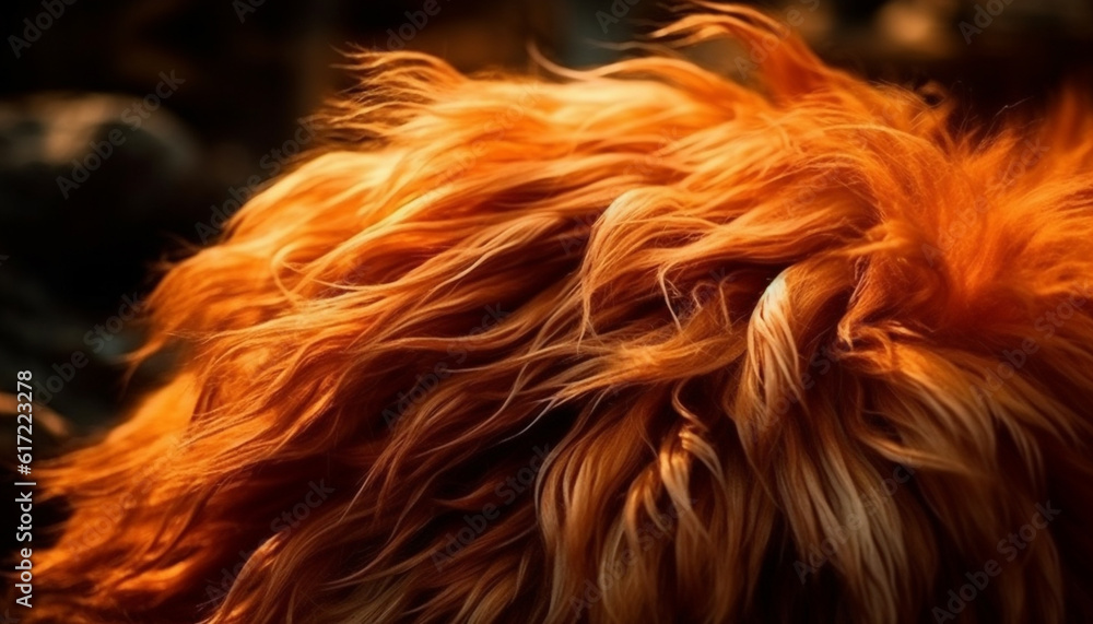 Fluffy puppy orange nose in vibrant grass, beauty in nature generated by AI