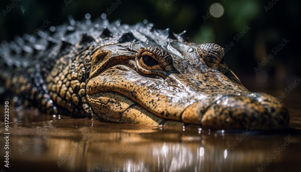 Close up of Endangered Crocodile Teeth in African Swamp generated by AI