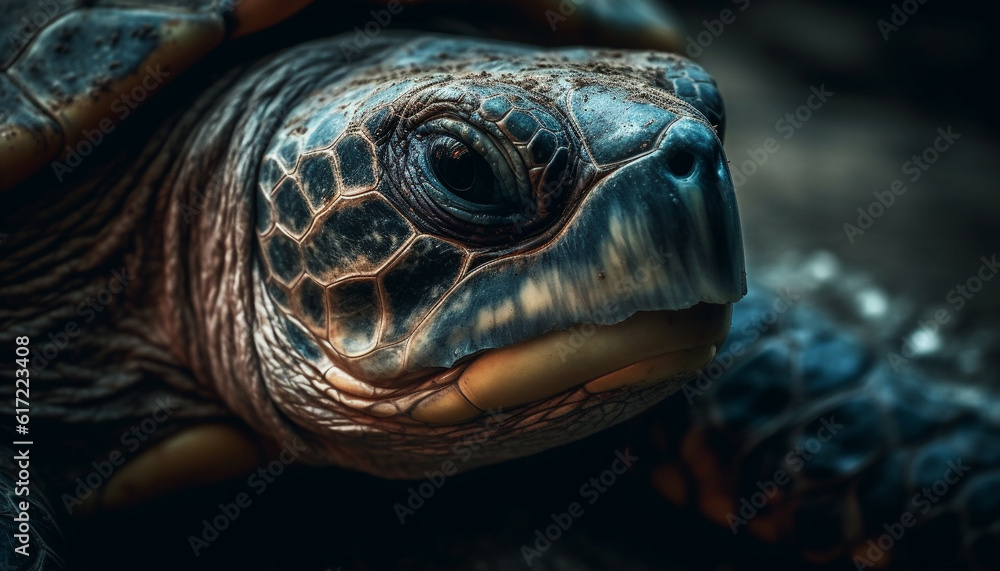 Cute turtle looking at camera in Pacific Island aquatic nature generated by AI