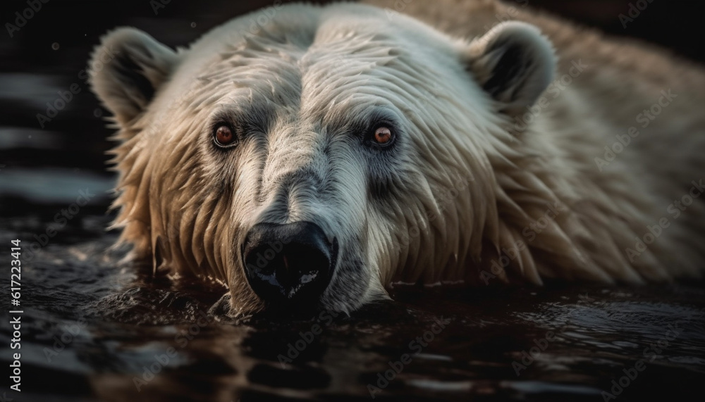 Cute canine portrait, furry snout, looking at camera with strength generated by AI