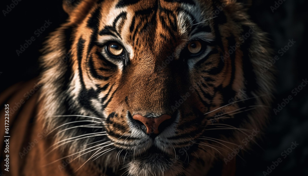 Close up portrait of majestic Bengal tiger staring at camera generated by AI