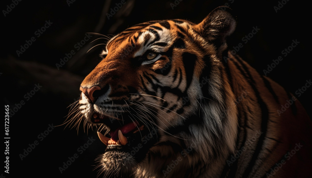 Close up portrait of majestic Bengal tiger in wild forest generated by AI