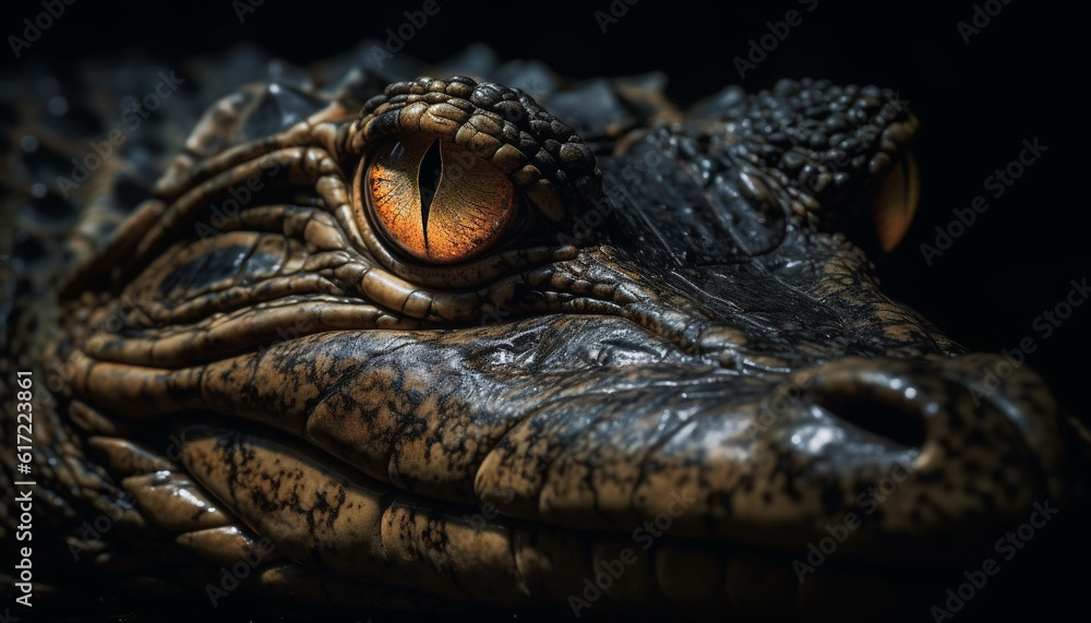 Crocodile in the wild, endangered species, looking at camera generated by AI