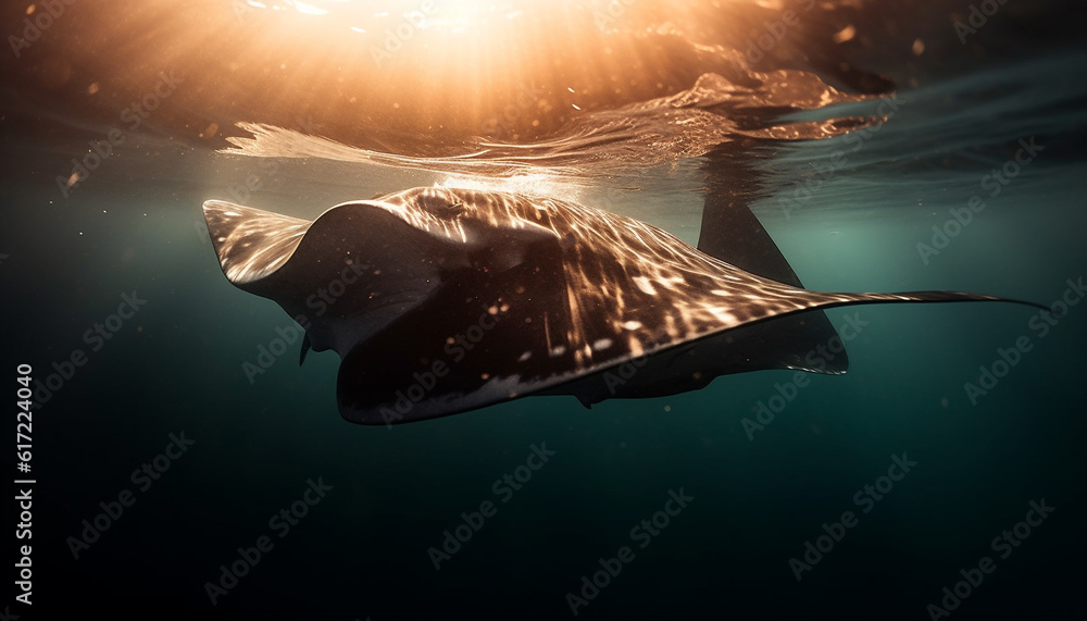 Swimming with majestic giant manta ray in tropical sea life generated by AI