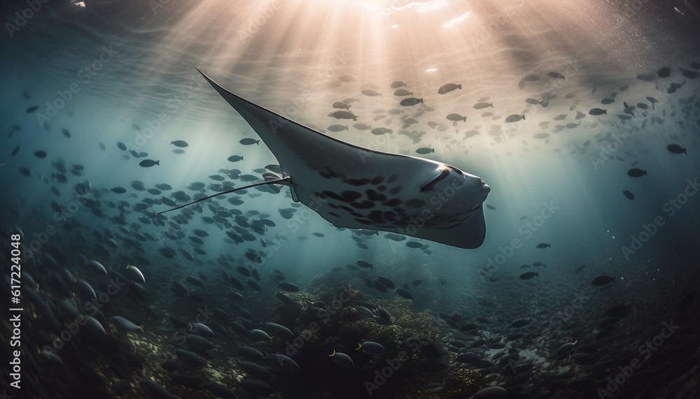 the ocean, a majestic reef turtle swims freely generated by AI