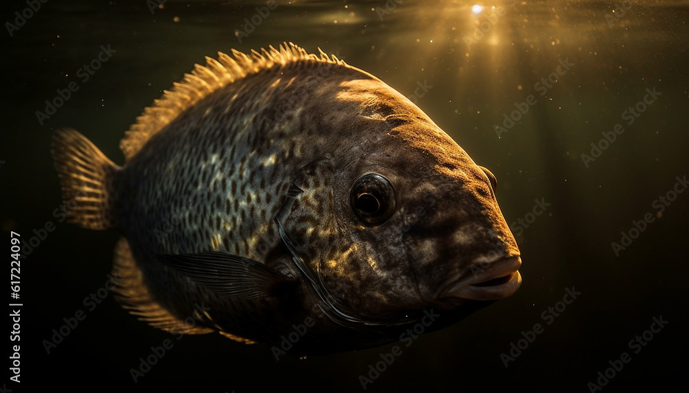 Close up of multi colored fish in tropical reef, underwater beauty generated by AI