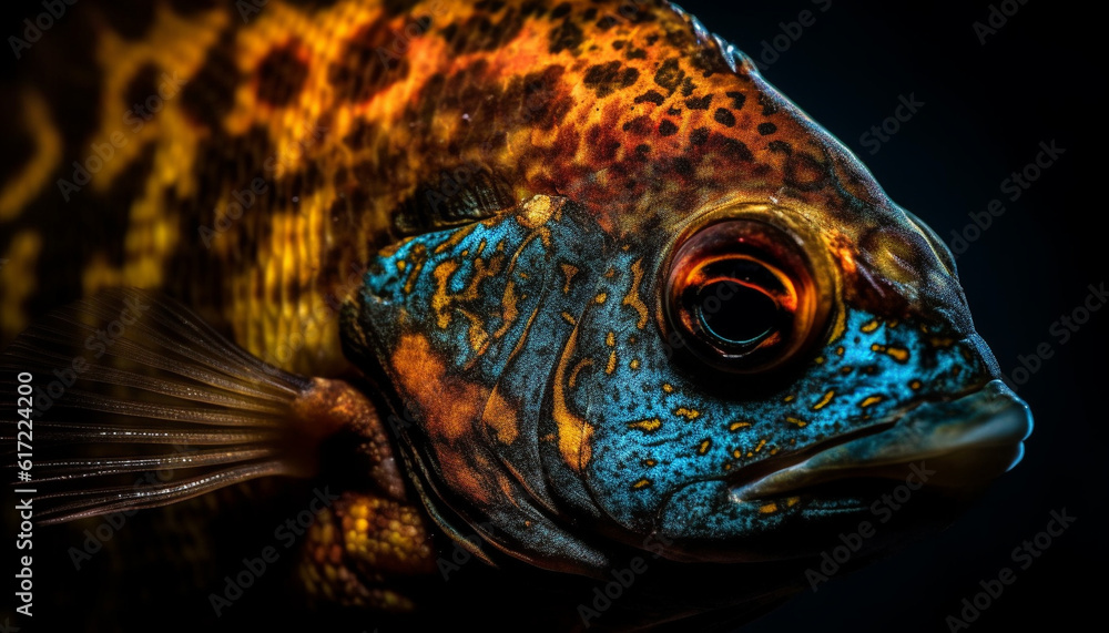 Close up of multi colored fish in tropical reef, underwater beauty generated by AI