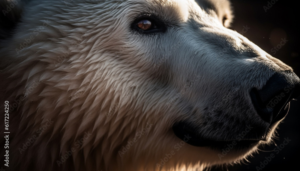 Fluffy canine snout, wet nose, looking at camera, outdoors generated by AI