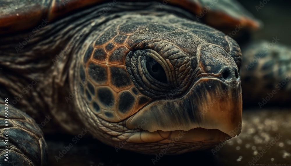 Slow moving tortoise crawls on reef, its tough shell protecting it generated by AI