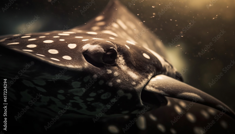 Spotted fish in underwater reef, close up portrait, black and white generated by AI