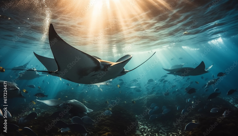 Deep below, majestic manta ray swims in natural beauty generated by AI