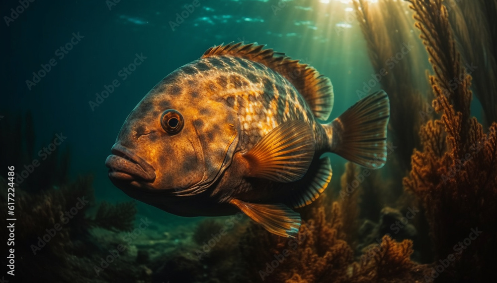 Multi colored fish swimming in natural beauty of tropical reef generated by AI