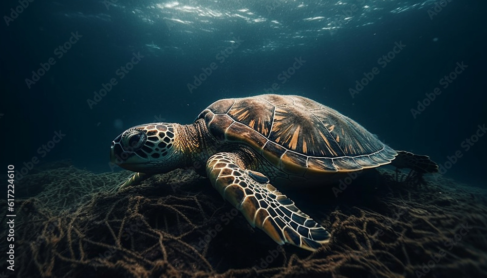 Green sea turtle swimming in tranquil Maui reef environment generated by AI