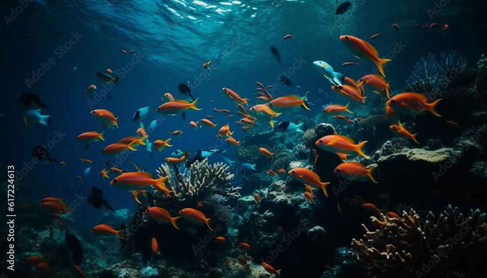 Vibrant underwater landscape showcases beauty in nature aquatic animals generated by AI