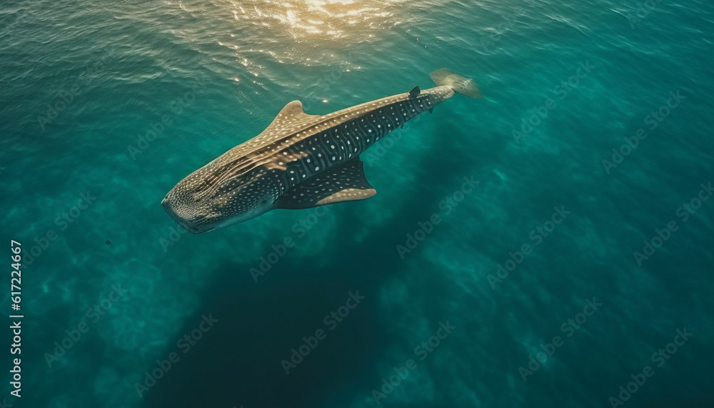 Underwater adventure Majestic turtle swimming in tropical sea beauty generated by AI