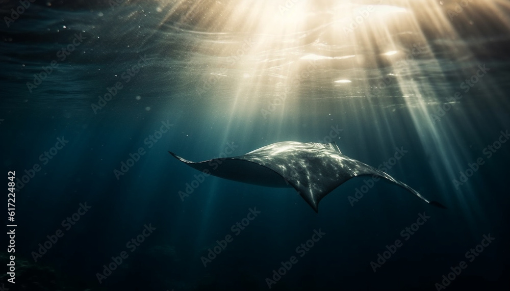 Free diving adventure Majestic humpback whale in tropical seascape generated by AI