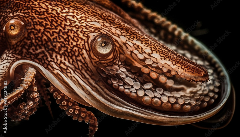 Poisonous viper teeth focus on foreground in underwater close up generated by AI