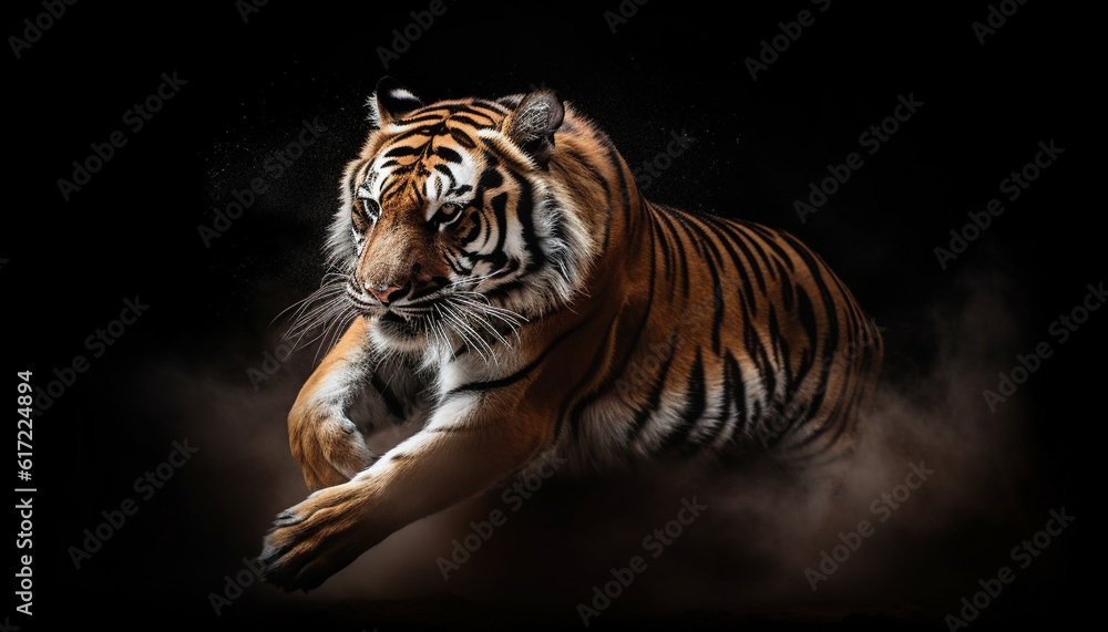 Majestic Bengal tiger staring with aggression, beauty in nature generated by AI