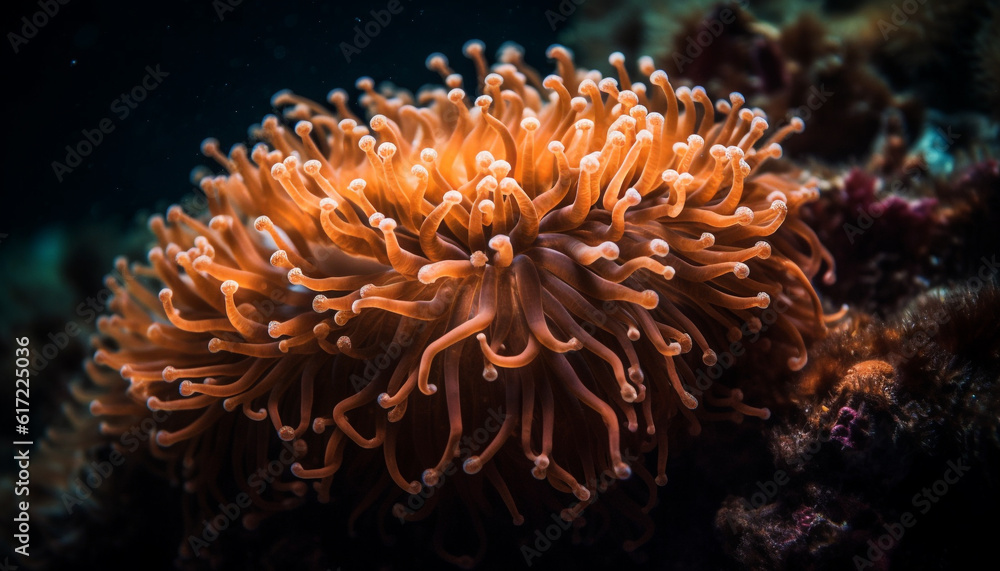 Vibrant underwater seascape showcases natural beauty of multi colored coral reef generated by AI