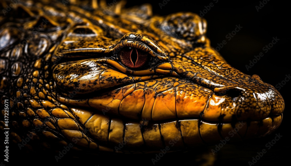 Poisonous viper yellow scales and sharp teeth in African swamp generated by AI