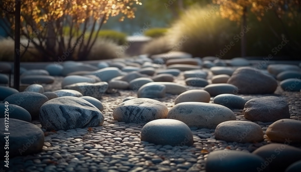 Smooth stone material in circle shape, stacked in beautiful pattern generated by AI