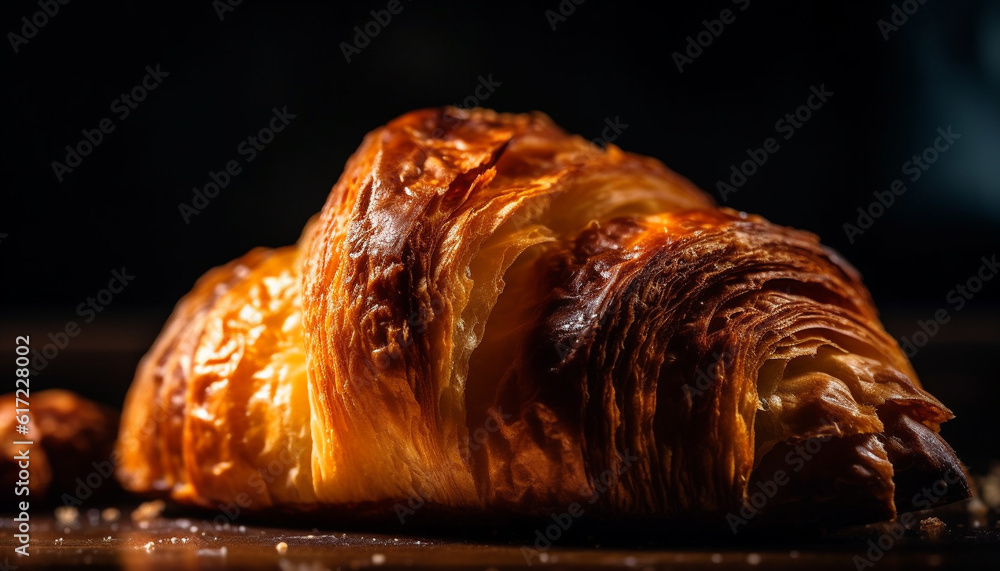 Baked croissant with crispy puff pastry and grilled chicken meat generated by AI