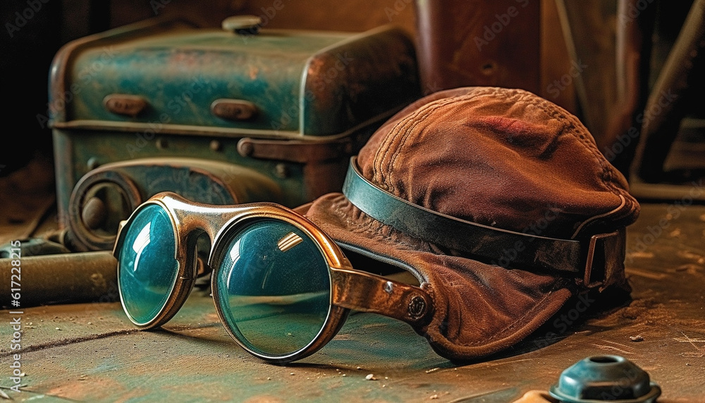 Old fashioned leather sunglasses, a fashion accessory for men elegance generated by AI