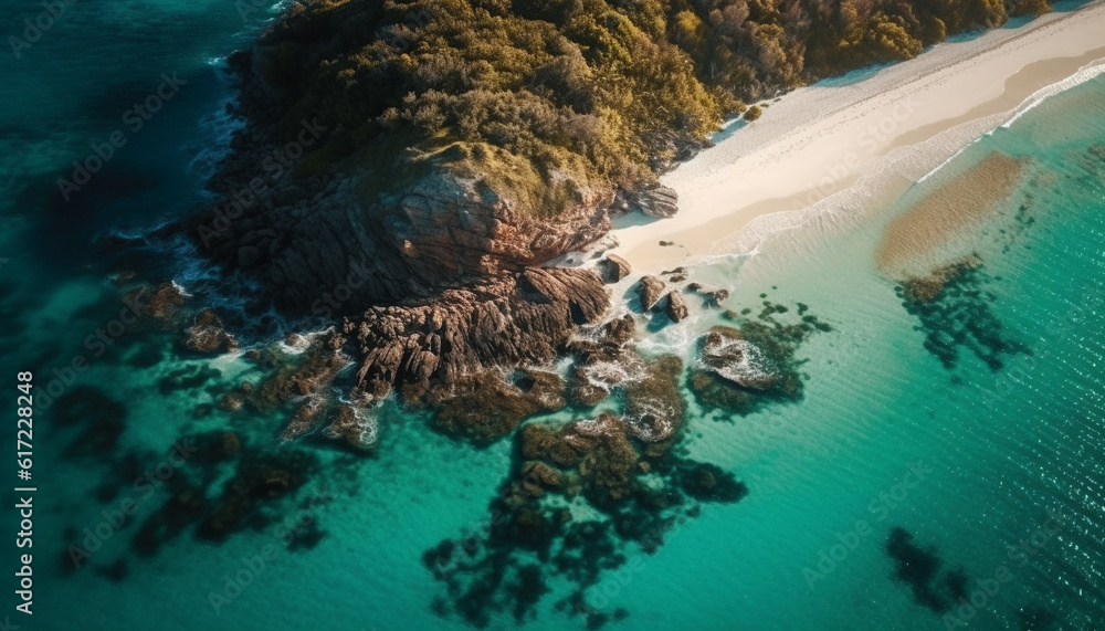 Transparent turquoise waters edge beauty in nature, tranquil cliff panorama generated by AI