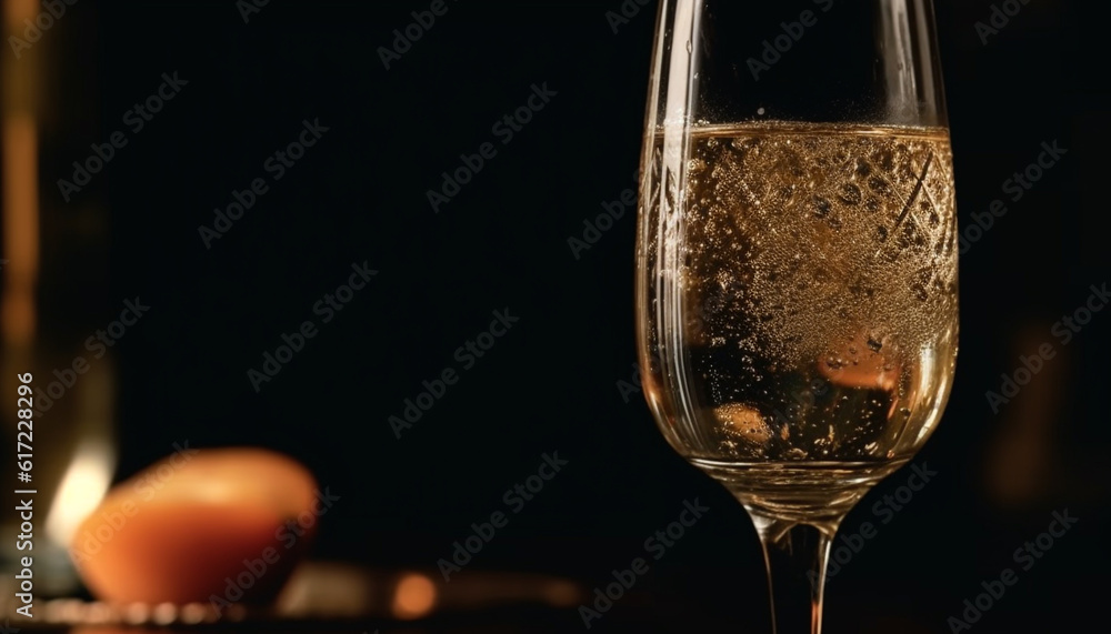 Elegant still life of wine bottle and glass on black background generated by AI