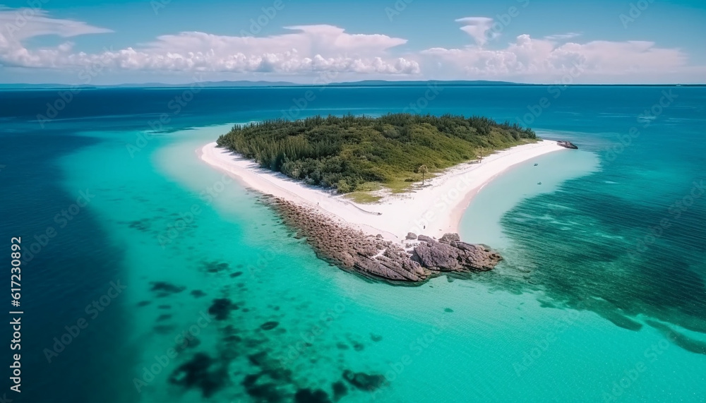 Panoramic aerial view of tranquil Caribbean tourist resort and reef generated by AI