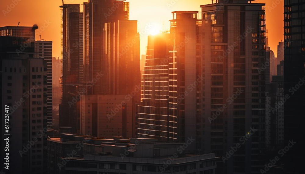 Beijing futuristic skyline illuminated by the blue dawn sunlight generated by AI