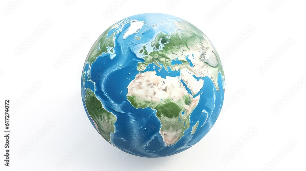 View of the spherical Earth from outer space on a white background