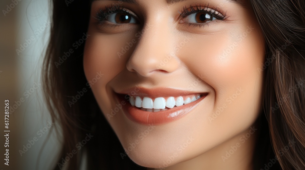 Smiling woman with healthy teeth, Beauty portrait of smiling laughing woman, clean fresh face.