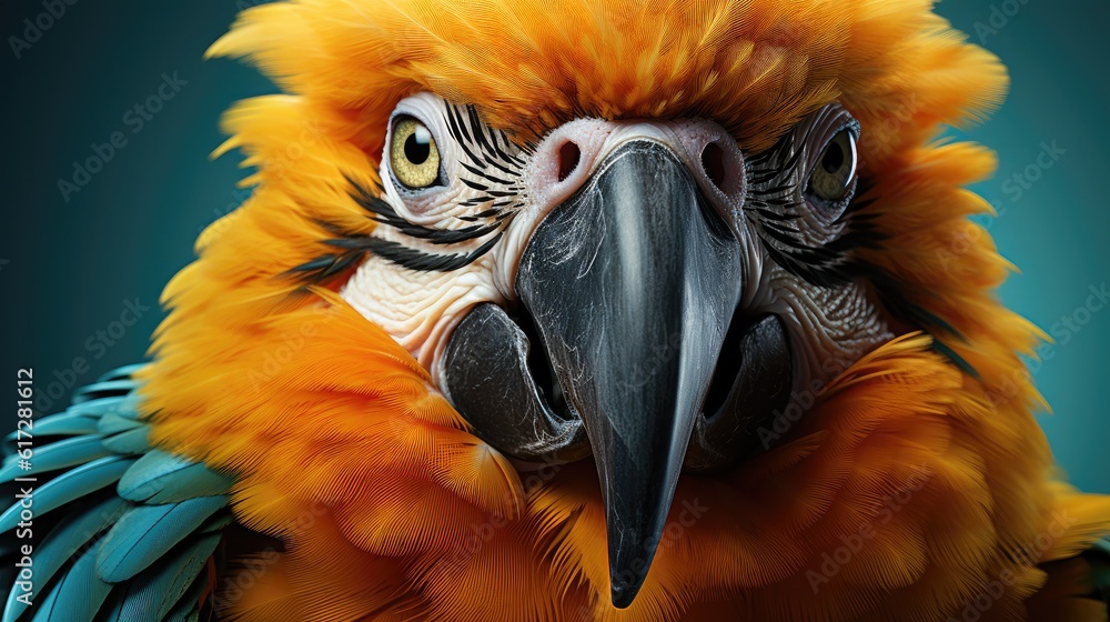 Colorful Macaw Parrot, Portrait Blue-yellow macaw parrot.