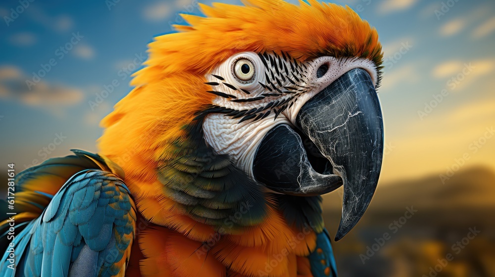 Colorful Macaw Parrot, Portrait Blue-yellow macaw parrot.