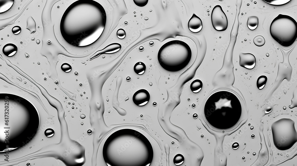 Abstract black paint drops mixed in white oil background. Non-mixing fluids pattern. Generative AI