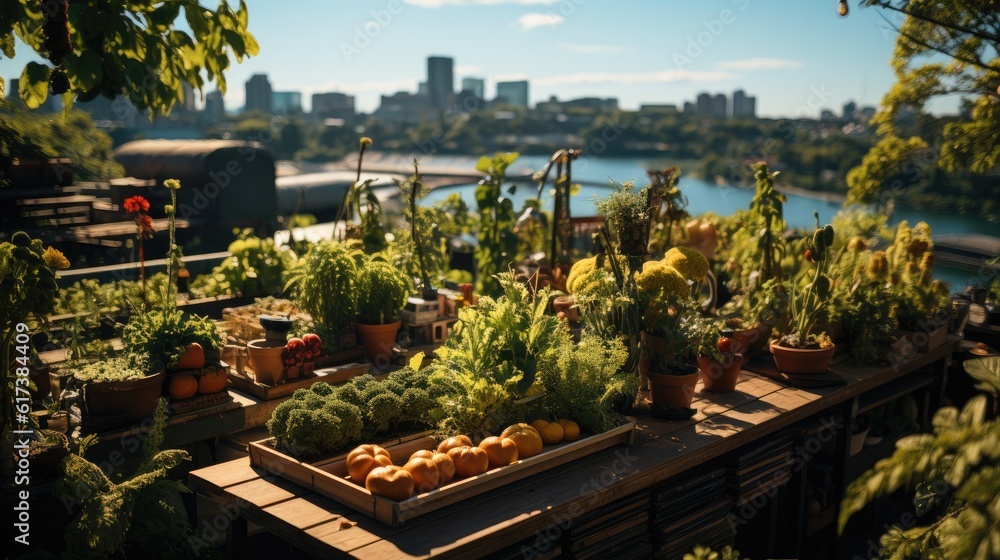 Natural vegetable garden plant grow organic work on a roof, E-commerce community, architecture and l