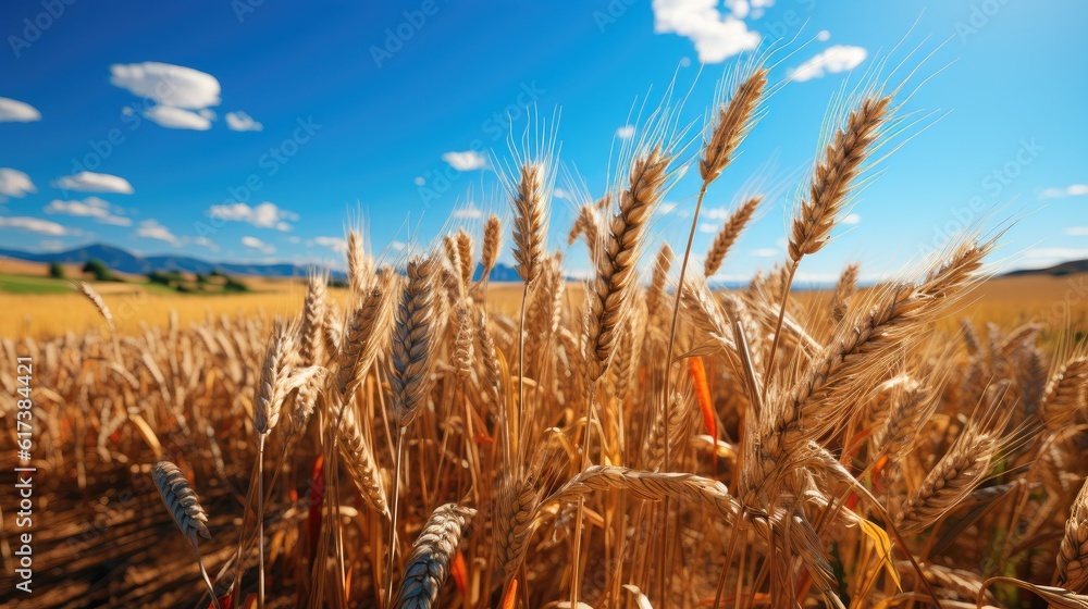 Wheat field, Ears of golden wheat, Harvest concept