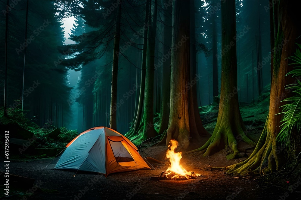 camping in the forest